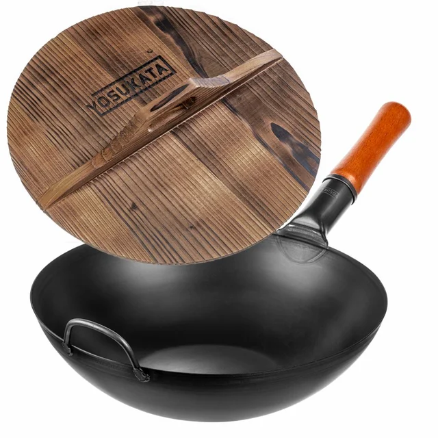 Yosukata Black Carbon Steel Wok (Flat Bottom, 13.5")